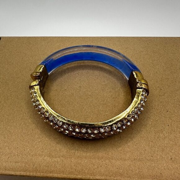 Kara Ross dual sided gold tone rhinestone, blue resin clamper bracelet! - Picture 11 of 12